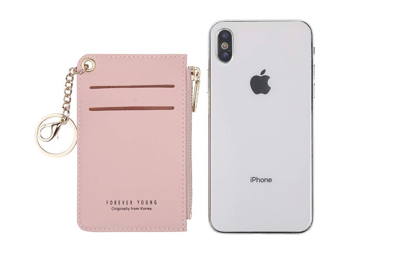 Prometheism Small Wallets for Women Slim Leather Card Case Holder Wallet Coin Change Purse with Keychain (Light pink) - Image 3