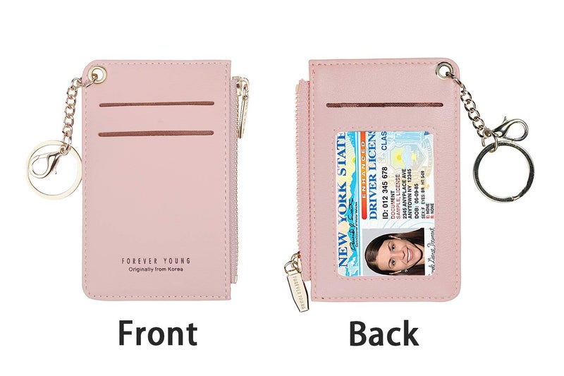 Prometheism Small Wallets for Women Slim Leather Card Case Holder Wallet Coin Change Purse with Keychain (Light pink) - Image 5