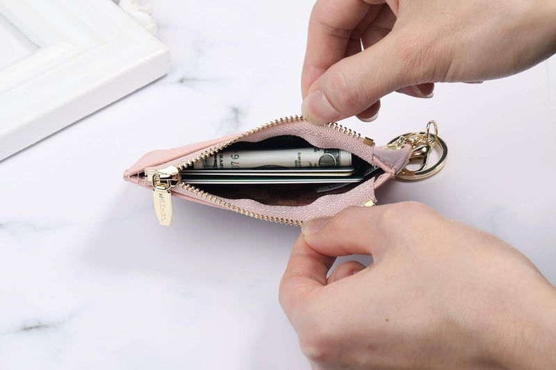 Prometheism Small Wallets for Women Slim Leather Card Case Holder Wallet Coin Change Purse with Keychain (Light pink) - Image 4