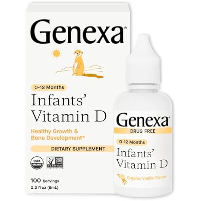 Genexa Infants Vitamin D Liquid Drops for Newborn, Baby & Toddler | Supports Growth & Bone Development | Delicious Organic Vanilla Flavor | Certified Organic, Gluten Free, & Non-GMO | 90 Servings - Image 1