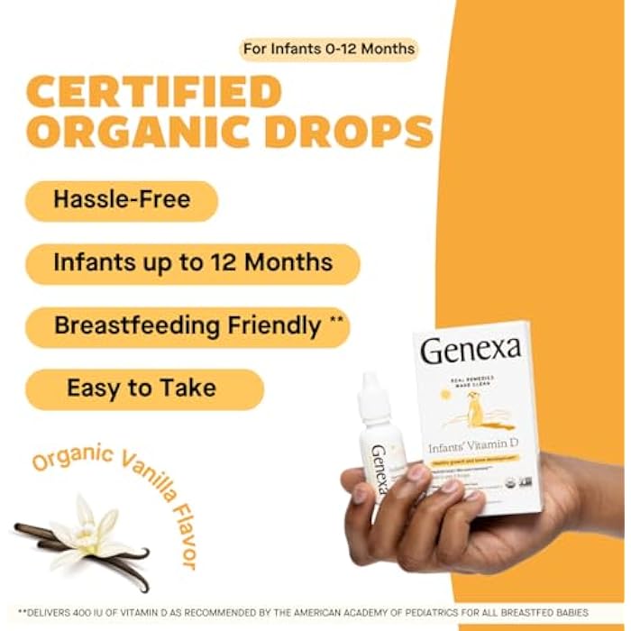Genexa Infants Vitamin D Liquid Drops for Newborn, Baby & Toddler | Supports Growth & Bone Development | Delicious Organic Vanilla Flavor | Certified Organic, Gluten Free, & Non-GMO | 90 Servings - Image 4