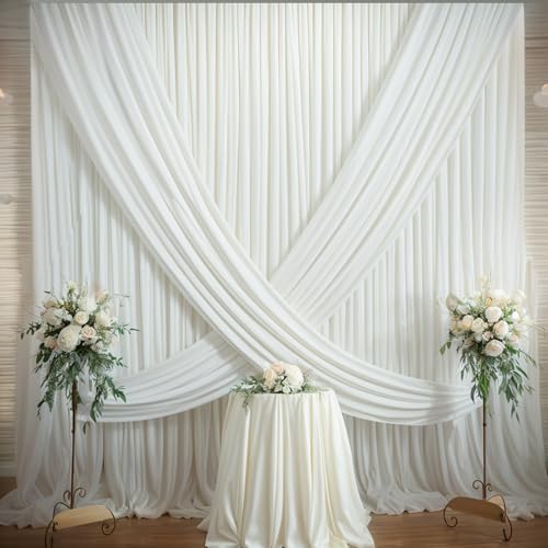 NSSONBEN 30×14ft Wrinkle Free Ivory Backdrop Curtain, Soft Silky Easy to Drape Cream Wedding Drapes for Backdrop, 6 Panels 5×14ft Photo Backdrop Curtains for Parties Birthday Photography Background Cloth - Image 3