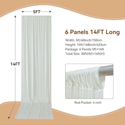 NSSONBEN 30×14ft Wrinkle Free Ivory Backdrop Curtain, Soft Silky Easy to Drape Cream Wedding Drapes for Backdrop, 6 Panels 5×14ft Photo Backdrop Curtains for Parties Birthday Photography Background Cloth - Image 2