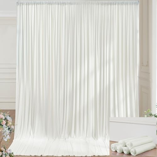 NSSONBEN 30×14ft Wrinkle Free Ivory Backdrop Curtain, Soft Silky Easy to Drape Cream Wedding Drapes for Backdrop, 6 Panels 5×14ft Photo Backdrop Curtains for Parties Birthday Photography Background Cloth - Image 1