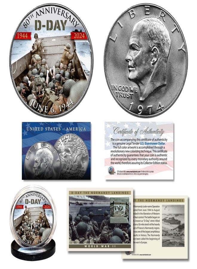 Merrick Mint WWII D-Day Normandy Invasion 80th Anniversary 1944-2024 IKE Eisenhower Dollar Genuine U.S. Coin with Collectible Trading Card - Image 1