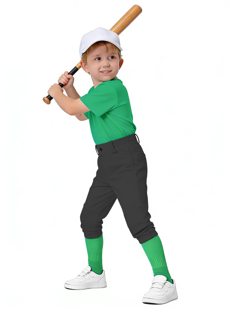MIVEI 2T-16Y Toddler Youth Boys Baseball Pants - Kids Little Grils Tee Ball Softball Knicker Pants with Belt Loops UPF50+ - Image 1