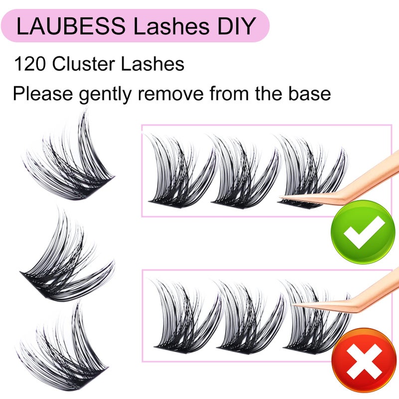 LAUBESS Individual Lashes 14-18mm 120pcs Cluster Lashes Mixed Tray Volume Eyelash Clusters DIY Lash Extension Kit Soft Lash Clusters Fluffy Mink Cluster Eyelash Extensions (02-0.07D, 14-18mm) - Image 3