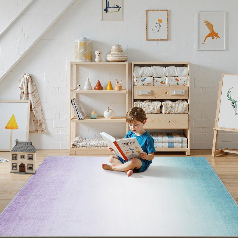 LIVEBOX Machine Washable 5x7 Area Rugs for Living Room Ombre, Non Slip Purple Soft Low Pile Abstract Modern Cute Girls Rugs for Bedroom Indoor, Large Carpet Playroom Nusrery Kids Dining Office Room Rugs - Image 3