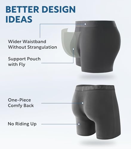 DAVID ARCHY شورتات داخلية للرجال من ديفيد آرتشي - شورتات مريحة وناعمة للرجال، تنفسية ومضادة للرطوبة، عبوة 4 قطع (م، أسود/رمادي داكن - 5.5" في عبوة 4 قطع) - Image 3