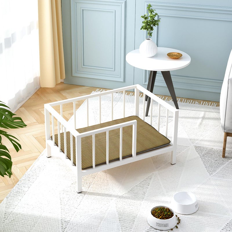 OSCHF Dog Bed with Rails - Elevated Pet Metal Bed Frame with Solid Wood Board and Washable Soft Mat for Small Dog Indoor or Outdoor Use, 21.3" x 30 ", White - Image 3