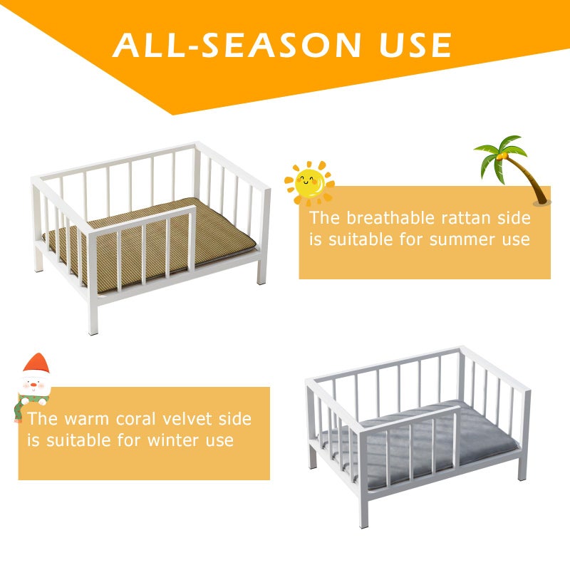 OSCHF Dog Bed with Rails - Elevated Pet Metal Bed Frame with Solid Wood Board and Washable Soft Mat for Small Dog Indoor or Outdoor Use, 21.3" x 30 ", White - Image 4