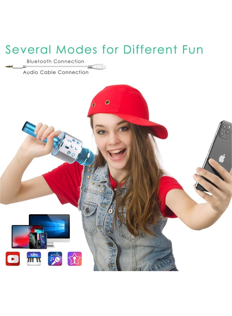 Lukadah Kids Microphone for Singing, Wireless Bluetooth Karaoke Microphone for Adults, Portable Handheld Karaoke Machine, Toys for Boys and Girls Gift for Birthday Party | Blue - Image 4