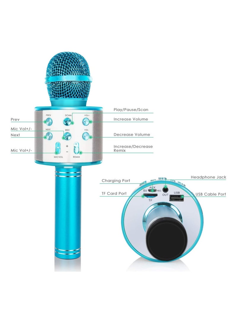 Lukadah Kids Microphone for Singing, Wireless Bluetooth Karaoke Microphone for Adults, Portable Handheld Karaoke Machine, Toys for Boys and Girls Gift for Birthday Party | Blue - Image 2