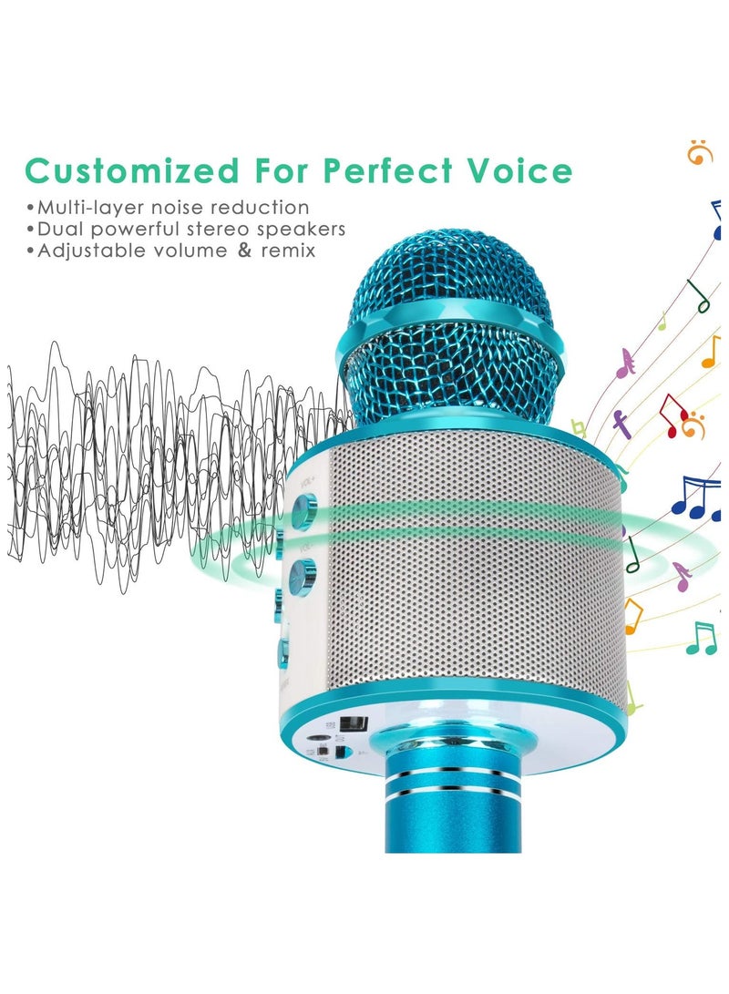 Lukadah Kids Microphone for Singing, Wireless Bluetooth Karaoke Microphone for Adults, Portable Handheld Karaoke Machine, Toys for Boys and Girls Gift for Birthday Party | Blue - Image 3
