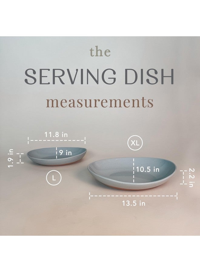 Mora Ceramic Large Serving Bowls- Set of 2 Oval Platters for Entertaining. Modern Kitchen Dishes for Dinner, Fruit, Salad, Turkey, etc. Oven, Dishwasher Safe, 55/35 oz, 13.5" / 11.8" - Earl Grey - Image 2