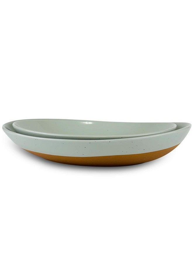 Mora Ceramic Large Serving Bowls- Set of 2 Oval Platters for Entertaining. Modern Kitchen Dishes for Dinner, Fruit, Salad, Turkey, etc. Oven, Dishwasher Safe, 55/35 oz, 13.5" / 11.8" - Earl Grey - Image 1