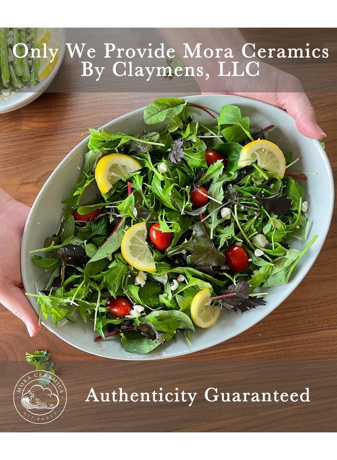 Mora Ceramic Large Serving Bowls- Set of 2 Oval Platters for Entertaining. Modern Kitchen Dishes for Dinner, Fruit, Salad, Turkey, etc. Oven, Dishwasher Safe, 55/35 oz, 13.5" / 11.8" - Earl Grey - Image 3