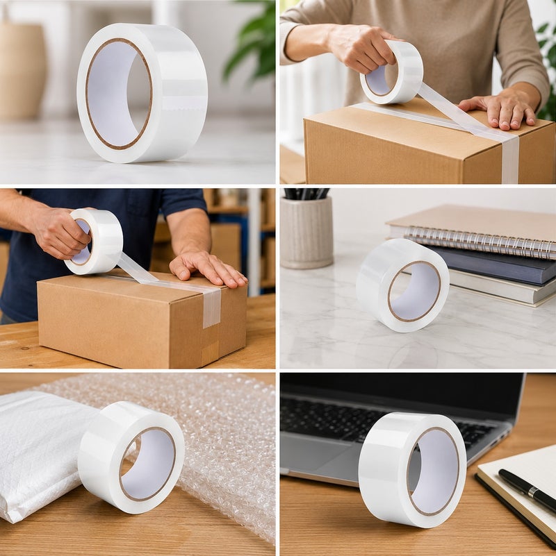 HarabiMed Clear Packing Tape 70 Yards 1 Roll 48mm Strong Transparent Adhesive Sealing Tape for Carton Boxes & Shipping. White - Image 4