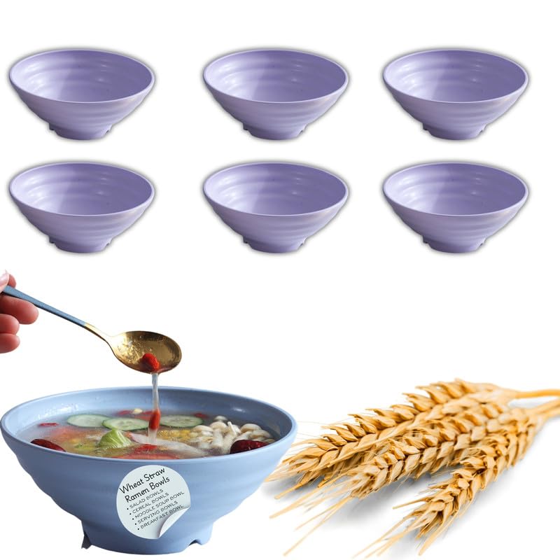 Clovis Big Bowl Set - Large Salad Bowls, Serving Bowls for Kitchen - Large Cereal Wheat Straw Bowls - Big Breakfast Bowl for Ramen,Soup,Snack (Purple, 19CM - 21CM - 25CM, Pack of 6) - Image 1