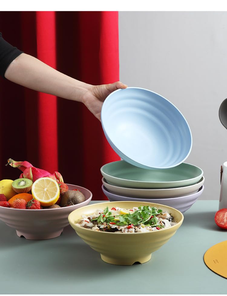 Clovis Big Bowl Set - Large Salad Bowls, Serving Bowls for Kitchen - Large Cereal Wheat Straw Bowls - Big Breakfast Bowl for Ramen,Soup,Snack (Purple, 19CM - 21CM - 25CM, Pack of 6) - Image 4