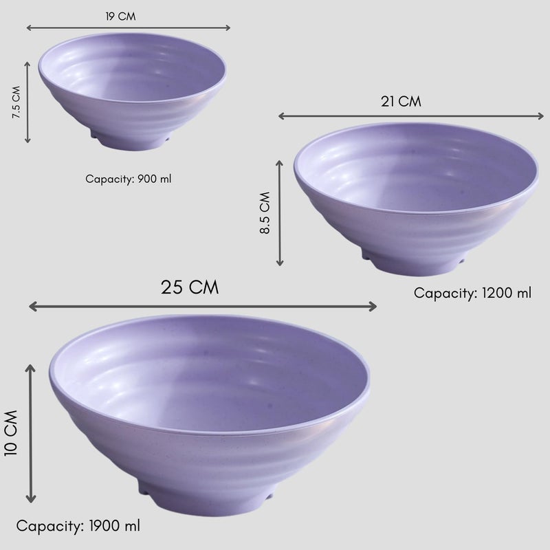Clovis Big Bowl Set - Large Salad Bowls, Serving Bowls for Kitchen - Large Cereal Wheat Straw Bowls - Big Breakfast Bowl for Ramen,Soup,Snack (Purple, 19CM - 21CM - 25CM, Pack of 6) - Image 2