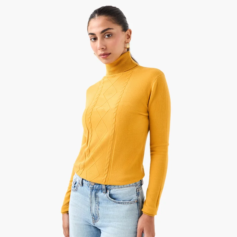 2Xtremz 2Xtremz Textured High Neck Tricot Sweater