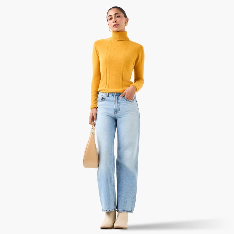 2Xtremz 2Xtremz Textured High Neck Tricot Sweater