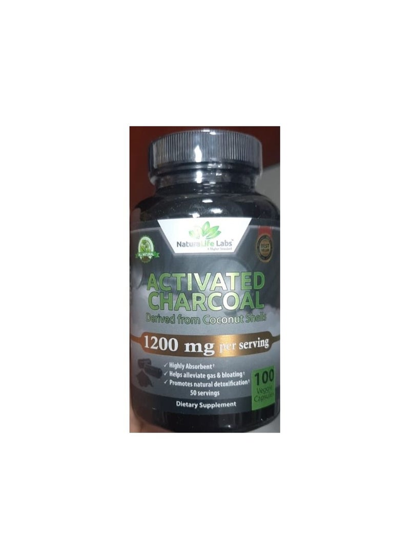 NaturaLife Labs Organic activated charcoal capsules 1,200 mg 100 Vegan Capsules
