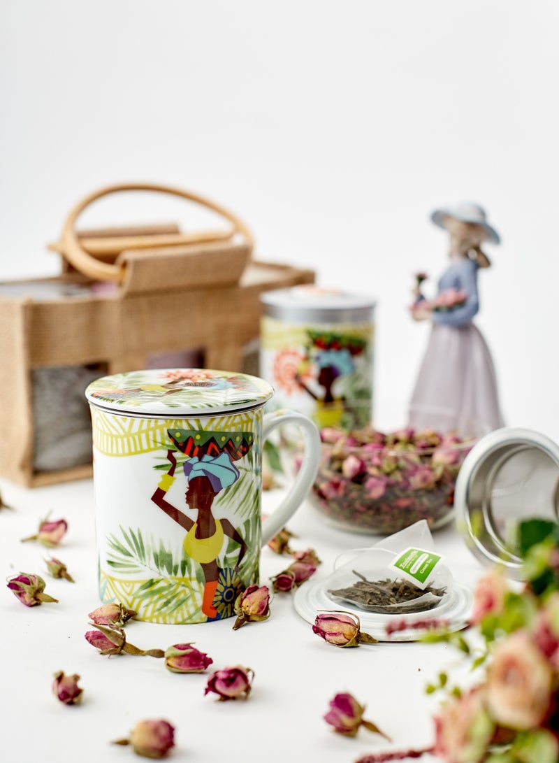 تيلاند كوب شاي من البورسلين الفاخر آمن في الميكروويف ليدي آند صن بغطاء ومصفاة للشاي ذو الأوراق السائبة كابتشينو القهوة عاشق الحليب (0.2 لتر) 3 قطع - Image 4