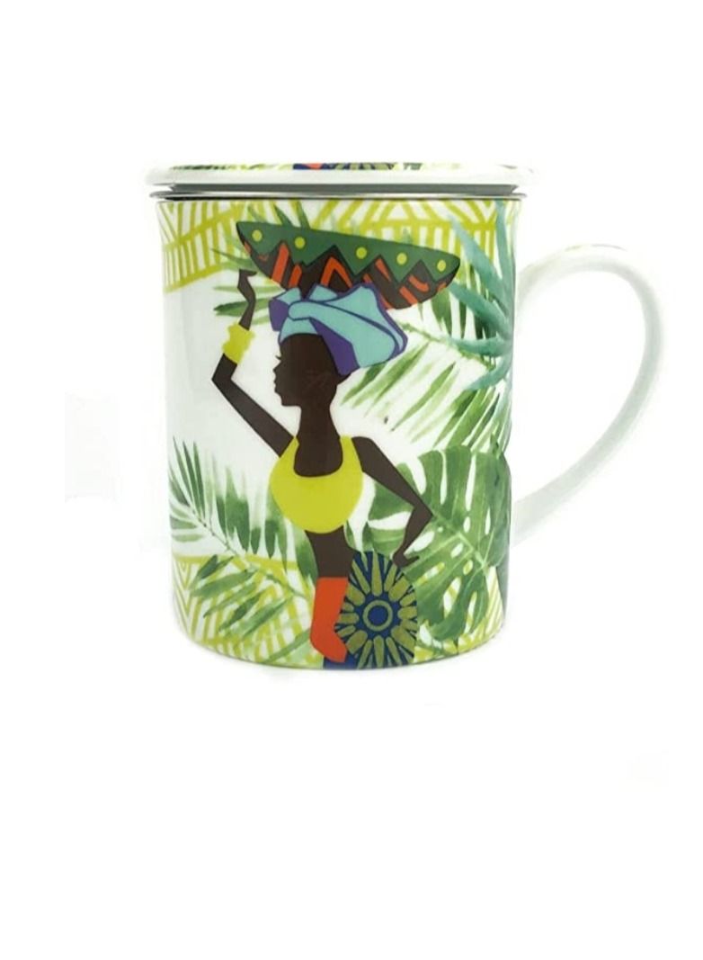 تيلاند كوب شاي من البورسلين الفاخر آمن في الميكروويف ليدي آند صن بغطاء ومصفاة للشاي ذو الأوراق السائبة كابتشينو القهوة عاشق الحليب (0.2 لتر) 3 قطع - Image 1