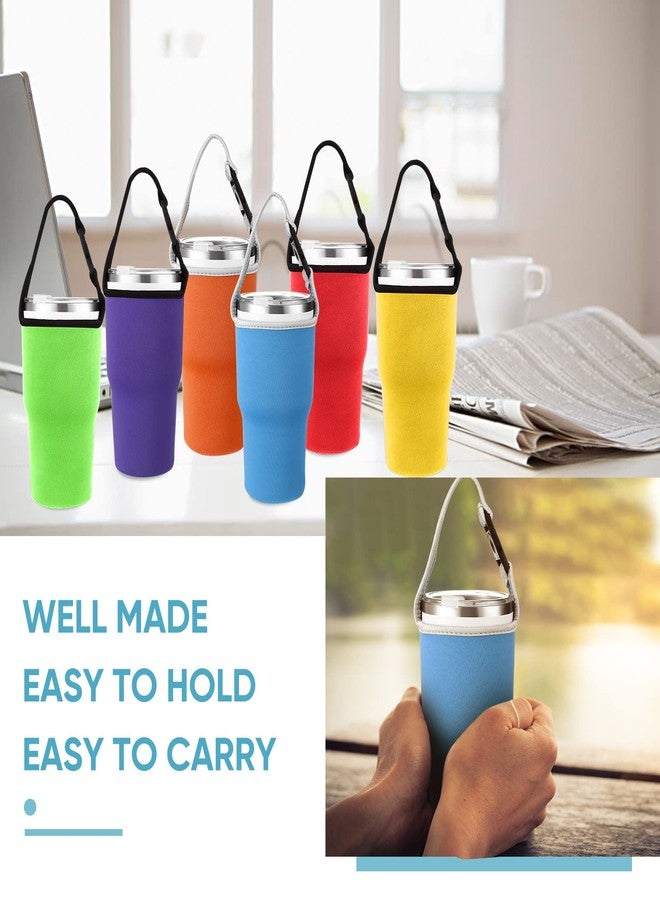 Lauwell 6 Pieces 30oz Tumbler Carrier Holder Pouch with Shoulder Strap Reusable Cup Holder Pouch Neoprene Insulator Cup Sleeve Cover Drinks Sleeve - Image 3