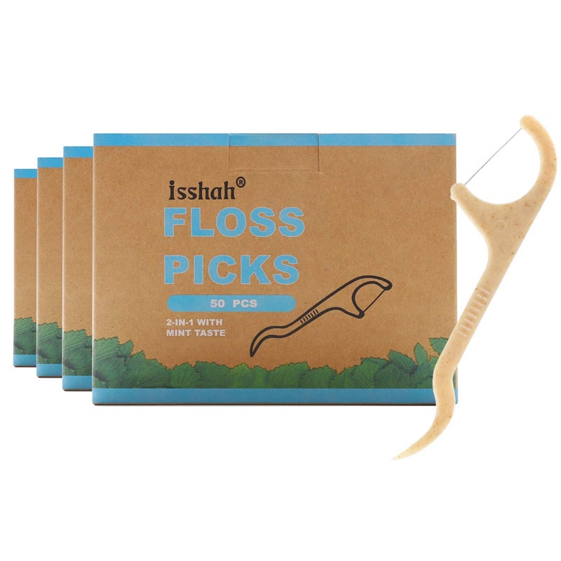Isshah Natural Dental Floss Picks 200 Count PETA Approved BPA Free Vegan Sustainable Eco Friendly Natural Dental Flossers by Isshah Mint