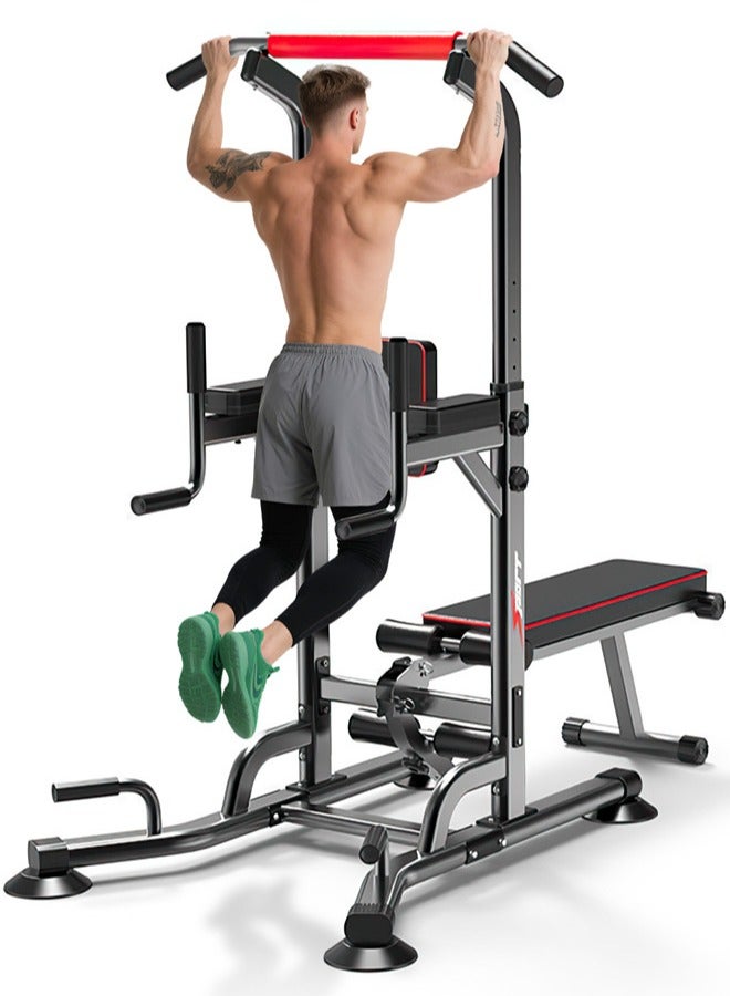 دنزوز محطة Power Tower Up Bar مع Situp Board 6 مستوى مستوى قابلة للتعديل من أجل الصالة الرياضية المنزلية معدات التدريب متعددة الوظائف للانخفاضات في التدريب على القوة. - Image 1