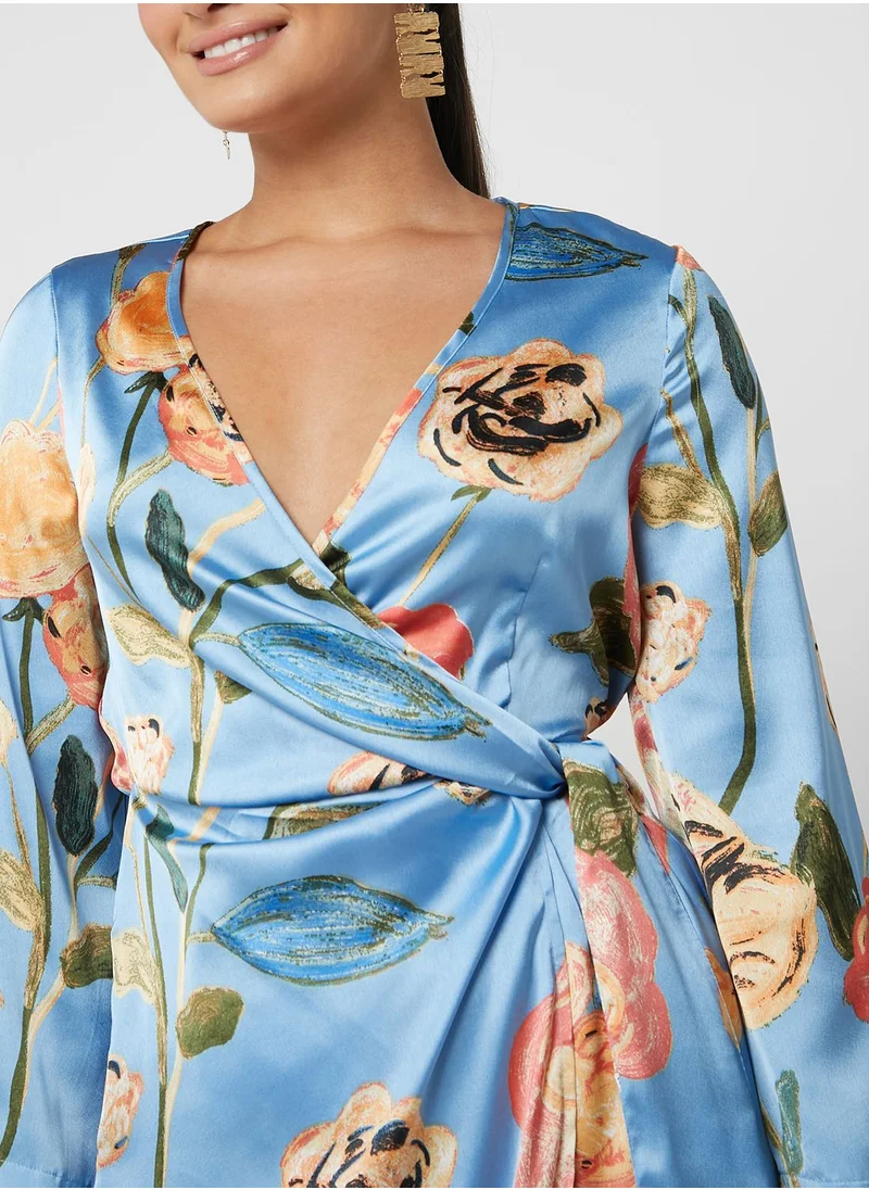 VERO MODA Floral Printed Surplice Neck Dress