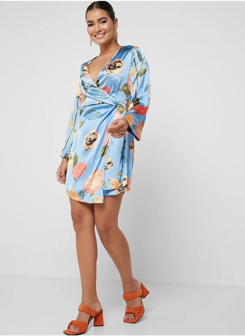VERO MODA Floral Printed Surplice Neck Dress