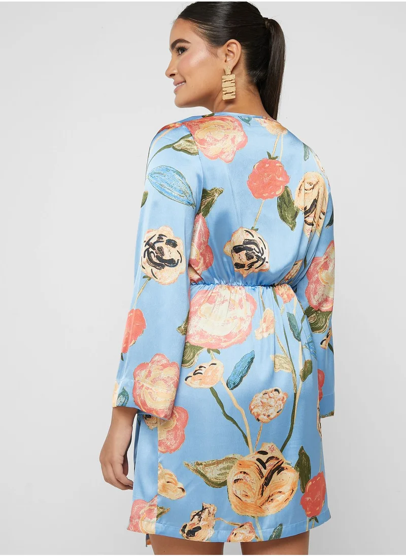 VERO MODA Floral Printed Surplice Neck Dress