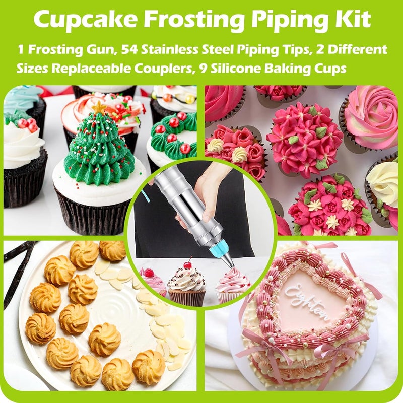 Suuker Dessert Decorating Syringe Set, Frosting Piping Kit Stainless Steels Cake Decorating Tools with 54 Piping Tips, 9 Silicone Baking Cups, Cupcake Decorating Kit - Image 4