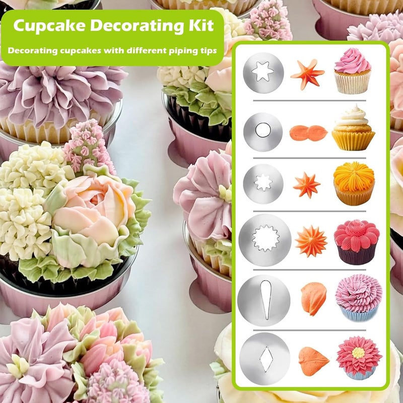 Suuker Dessert Decorating Syringe Set, Frosting Piping Kit Stainless Steels Cake Decorating Tools with 54 Piping Tips, 9 Silicone Baking Cups, Cupcake Decorating Kit - Image 3