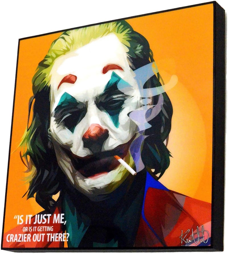 اي ار اس لوحة فنية مطبوعة على قماش أكريليك مؤطر، بتصميم مستوحى من شخصية الجوكر في فيلم باتمان: فارس الظلام، مقاس 10 × 10 بوصة، باللون الأبيض. - Image 2
