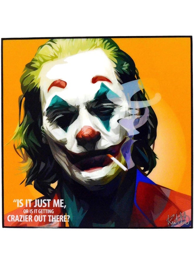 اي ار اس لوحة فنية مطبوعة على قماش أكريليك مؤطر، بتصميم مستوحى من شخصية الجوكر في فيلم باتمان: فارس الظلام، مقاس 10 × 10 بوصة، باللون الأبيض. - Image 1