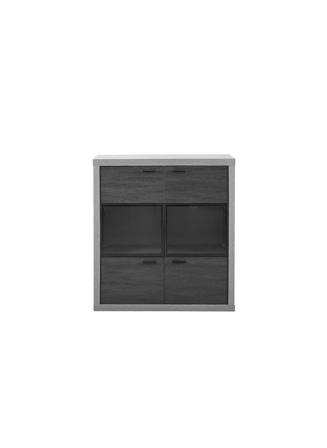 DANUBE HOME Pletora 6 Door Display Cabinet With LED Light Modern Design Organiser Cupboard Multifunctional Display Rack Book Case For Home Office L 100 x W 39 x H 110 cm - Cement Grey/Dark Oak  - Image 5