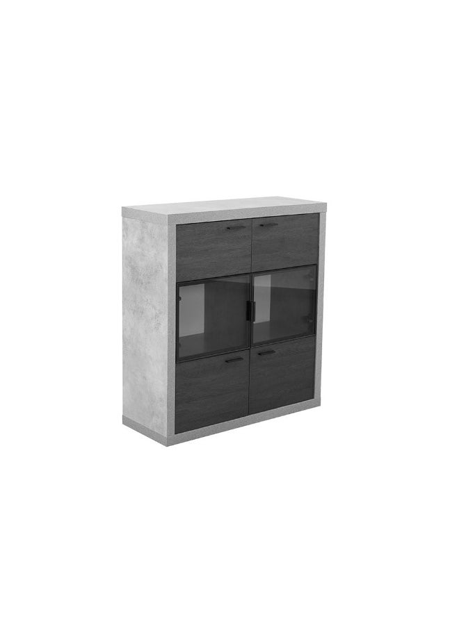 DANUBE HOME Pletora 6 Door Display Cabinet With LED Light Modern Design Organiser Cupboard Multifunctional Display Rack Book Case For Home Office L 100 x W 39 x H 110 cm - Cement Grey/Dark Oak  - Image 3