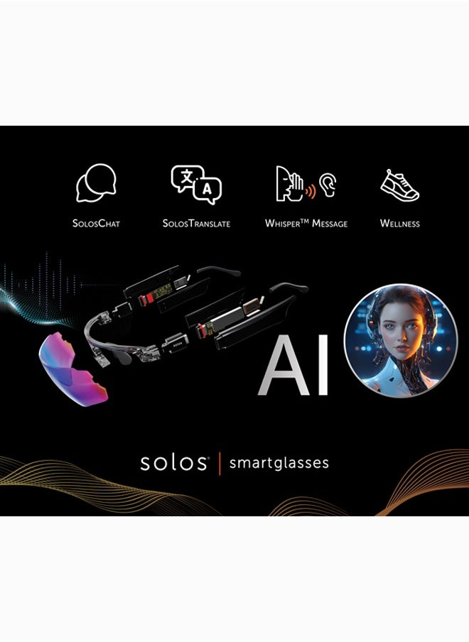 solos smartglasses - XEON 5 SMARTGLASSES | SOLOS AIRGO™ 3 -color brown-mart Glasses for iPhone and Android. Chat GPT personal assistant. Solos multi language group translate. AI coach. Whisper® Technology.  Whisper® Messeges & Events. Up to 10 hours battery life. BT 5.2 an BLE Wireless. ~ 33ft in open space. - Image 1