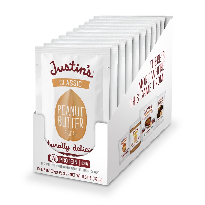 Justin's Classic Peanut Butter Squeeze Packs, Only Two Ingredients, Gluten-free, Non-GMO, Responsibly Sourced, 1.15 Ounce (6 Packs of 10) - Image 1