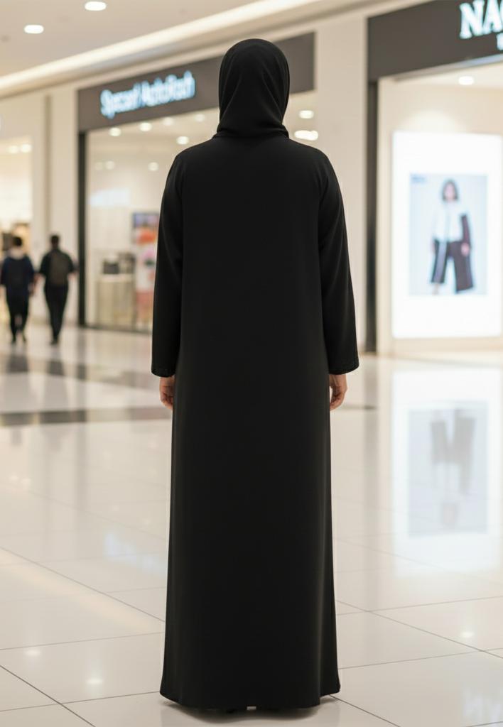 NUKHBAA Modern Bloom Panel Abaya | Black Nida with Magenta Floral Print-813 - Image 4