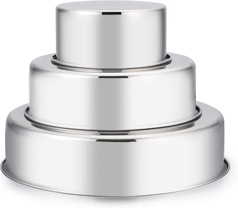 E-far Cake Pan Set of 3 (4 inch/6 inch/8 inch), Stainless Steel Small Round Layer Cake Baking Pans, Perfect for Tier Smash Cake, Non-Toxic & Healthy, Mirror Finish & Dishwasher Safe - Image 1