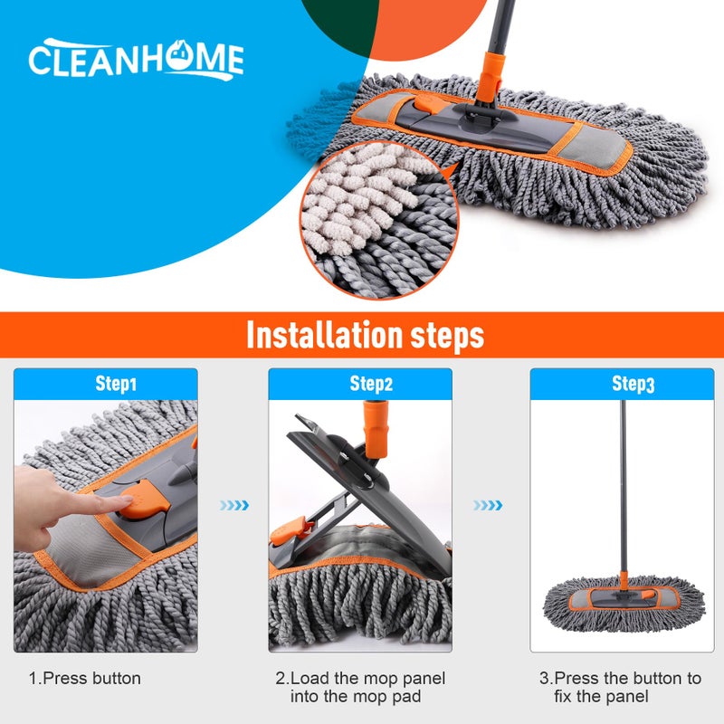CLEANHOME Microfiber Dust Mop Replacement Pads for Hardwood Floor Cleaning, Washable and Reusable Chenille Mop Pads 3 Packs - Image 4