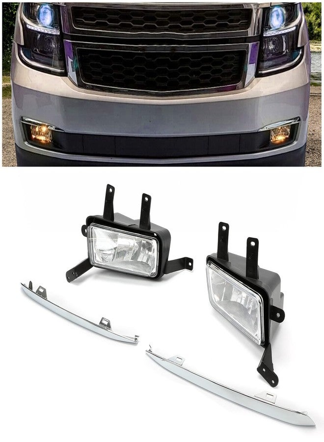 ECOTRIC Fog Lights w/Chrome Lips Compatible with 2015-2020 Chevy Chevrolet Tahoe Suburban Bumper Lamps w/Switch & Wiring Kit Replacemnet for GM2593160 GM259216 GM2592311 GM2593311 - Pair - Image 1