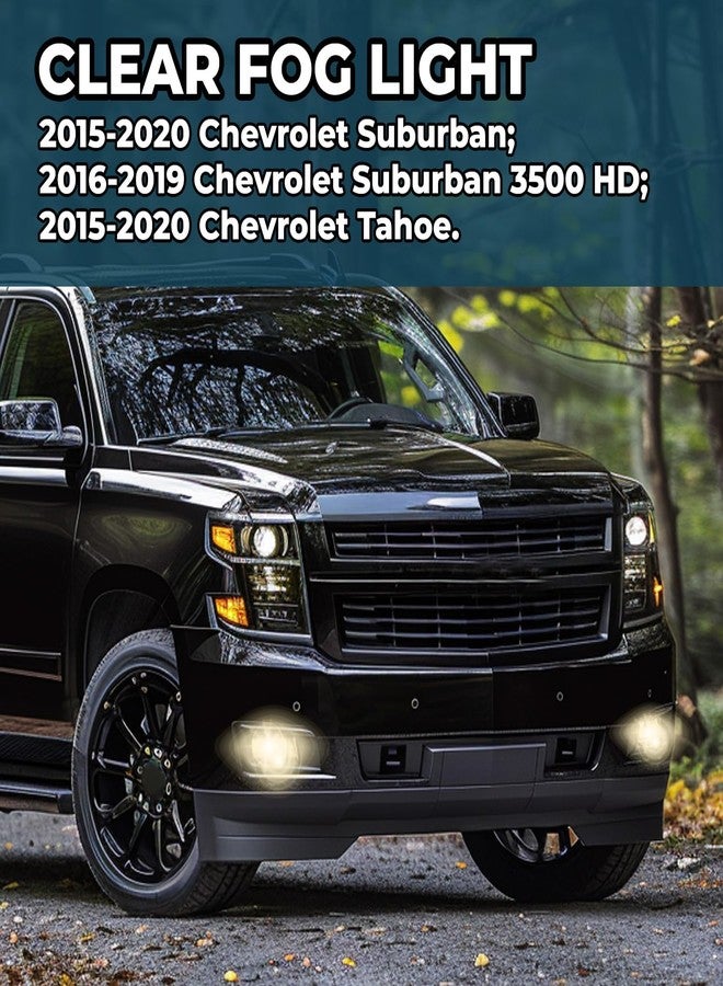 ECOTRIC Fog Lights w/Chrome Lips Compatible with 2015-2020 Chevy Chevrolet Tahoe Suburban Bumper Lamps w/Switch & Wiring Kit Replacemnet for GM2593160 GM259216 GM2592311 GM2593311 - Pair - Image 2