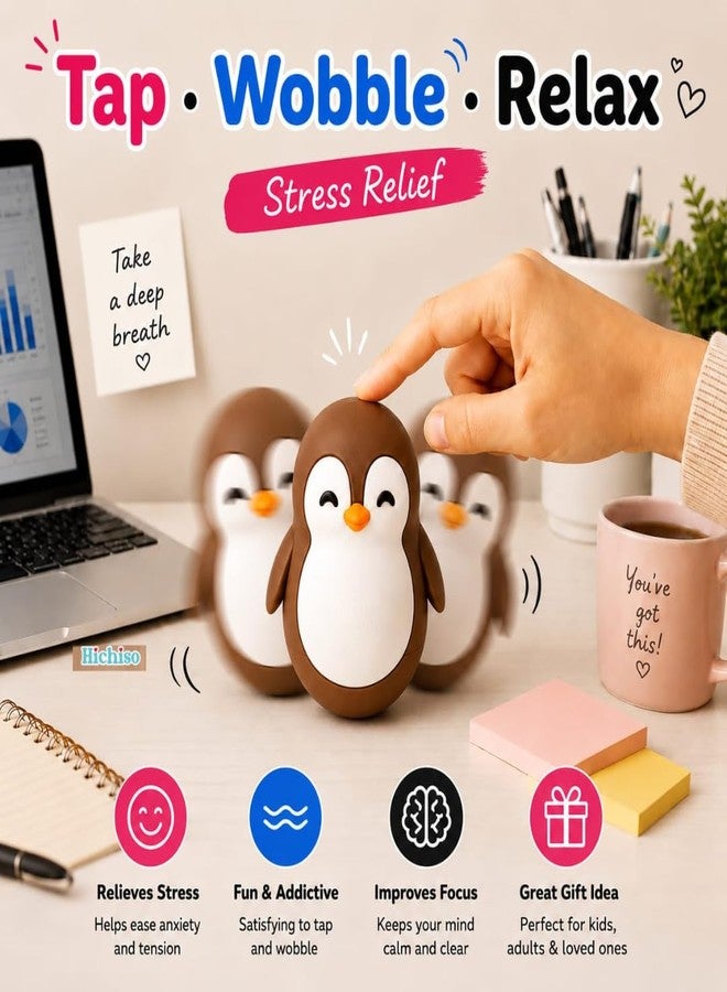 HICHISO Roly Poly Penguin Wobbler | Cute Self-Righting Penguin Desk Toy | Stress Relief Fidget Toy | Mini Penguin Collectible | Office Desk Decor & Gift (Chestnut Brown, 1 pc) - Image 3